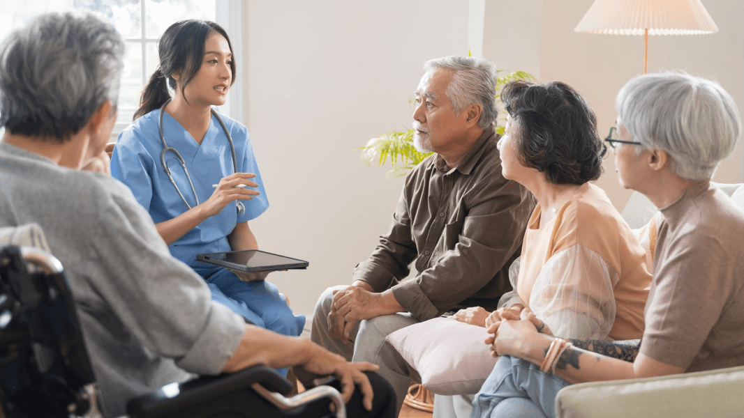 Patient group speaking to a nurse