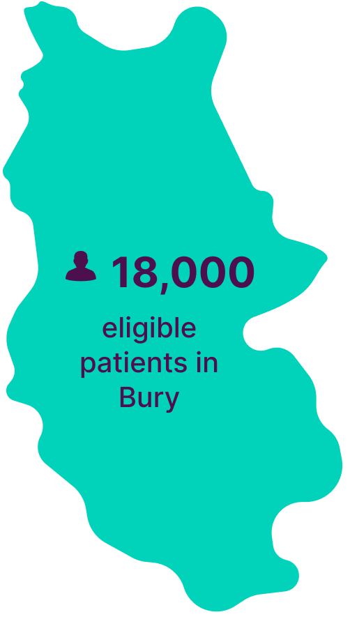 Map of Bury showing 18,000 eligible patients in the region