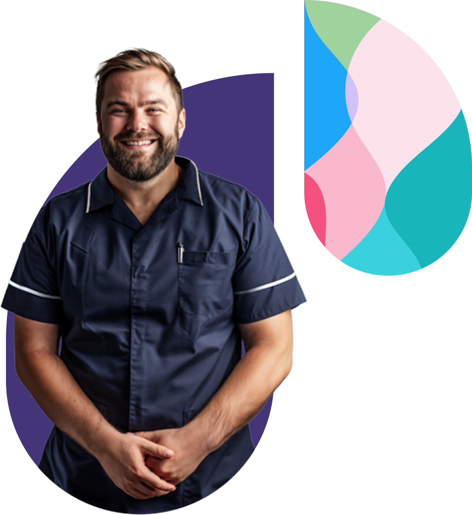 Smiling male nurse in inhale logo