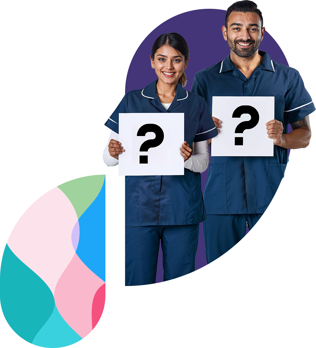 Fictional nurses holding signs with question marks